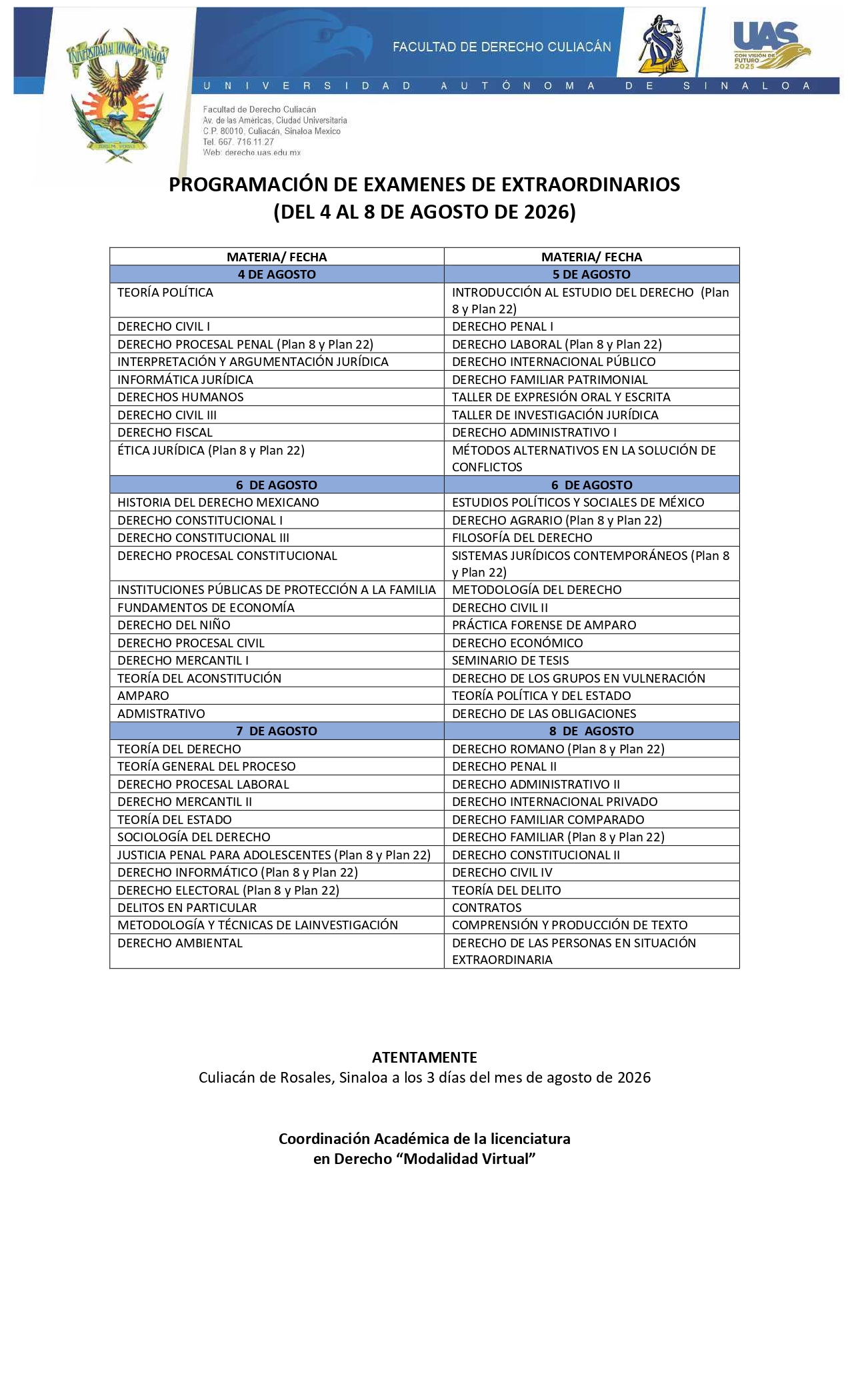 Programación de Exámenes Extraordinarios 2025-2026-2